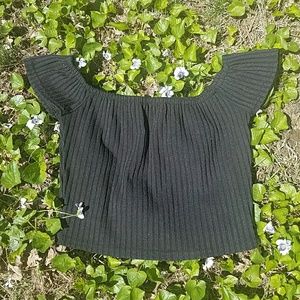 Black Ribbed Off the Shoulder Crop Top